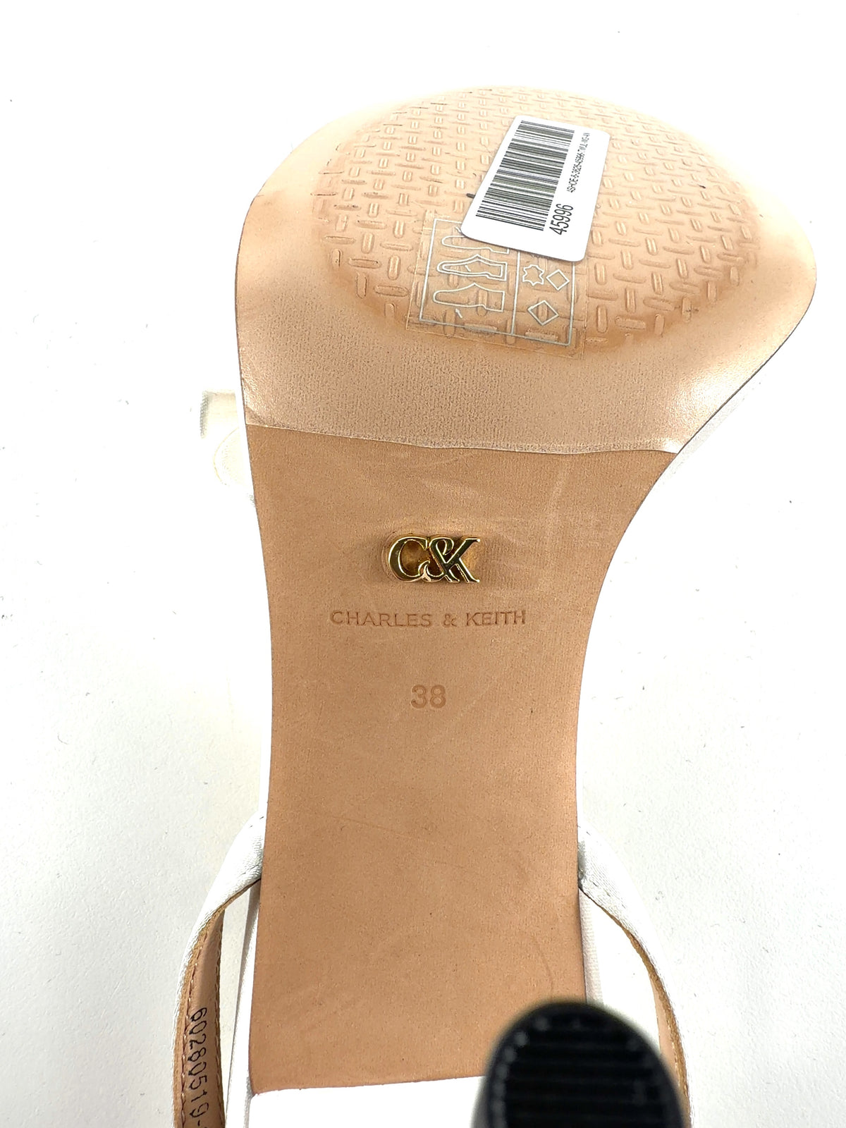 Charles & Keith White Jessy Bow Ankle-Strap Stiletto-Heel Sandals, size UK 5 EU 38 👠 — care label