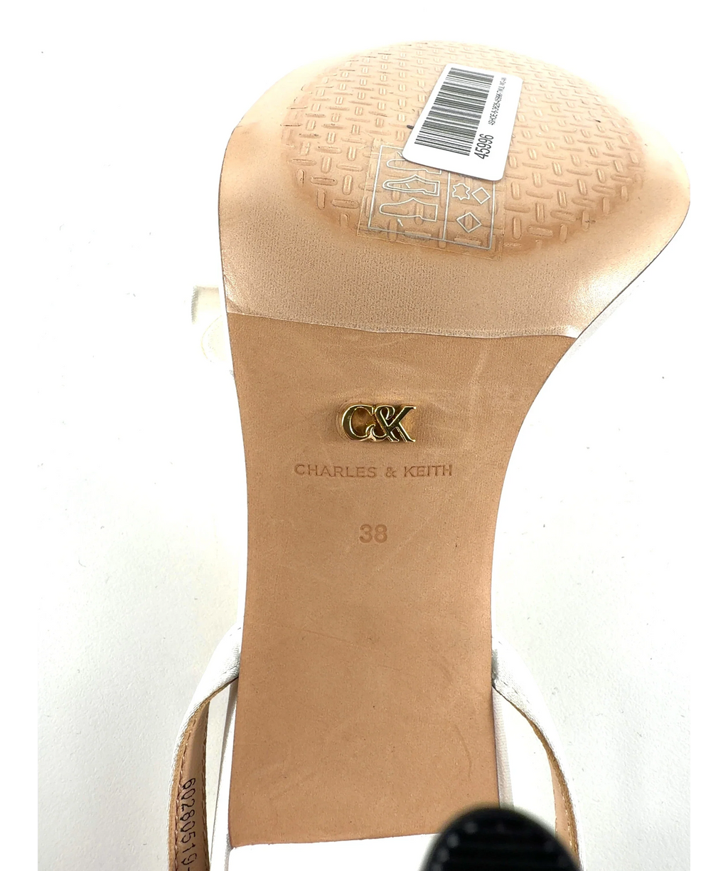 Charles & Keith Jessy Bow Ankle-Strap Sandals White UK 5 — Size