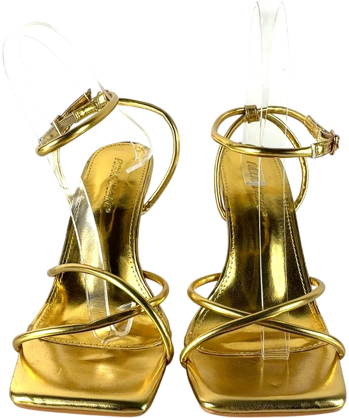 Public Desire Metallic Square Toe Strappy Sandals UK 6 — Front (both, face on)