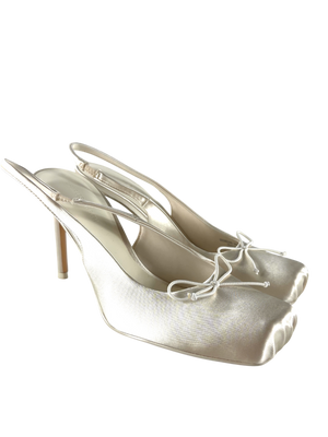 Charles & Keith Satin Ruched Stiletto Slingback Pumps - Chalk White UK 5 EU 38