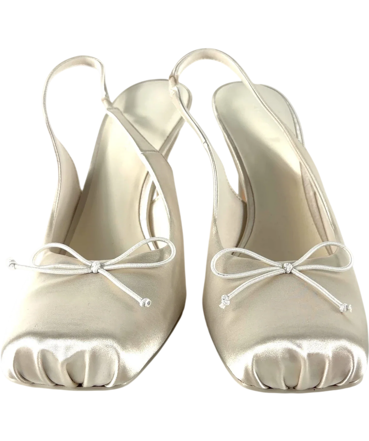 Charles & Keith White Satin Ruched Stiletto Slingback Pumps - Chalk White, size UK 5 EU 38 👠 — detail