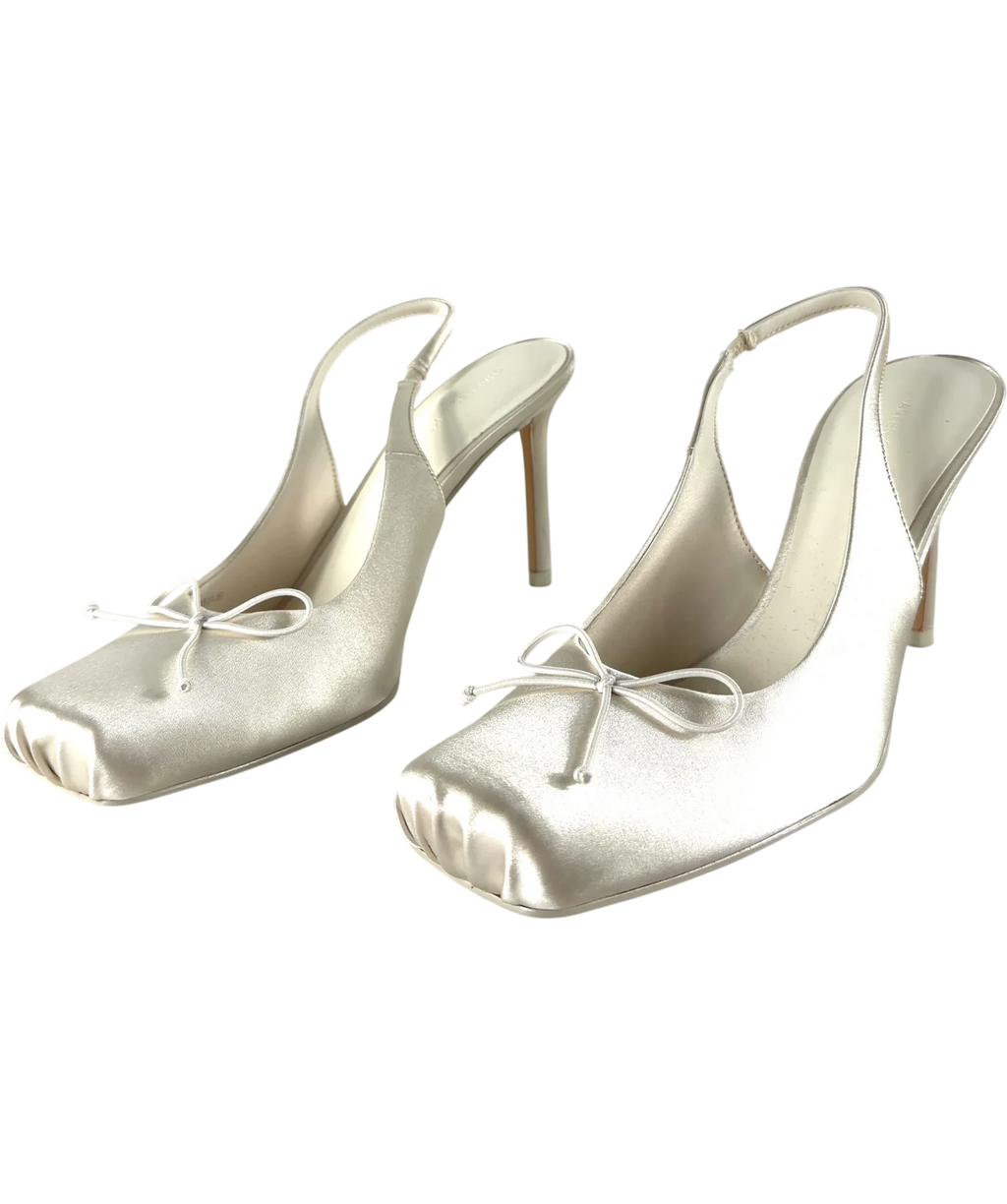 Charles & Keith White Satin Ruched Stiletto Slingback Pumps - Chalk White, size UK 5 EU 38 👠 — label