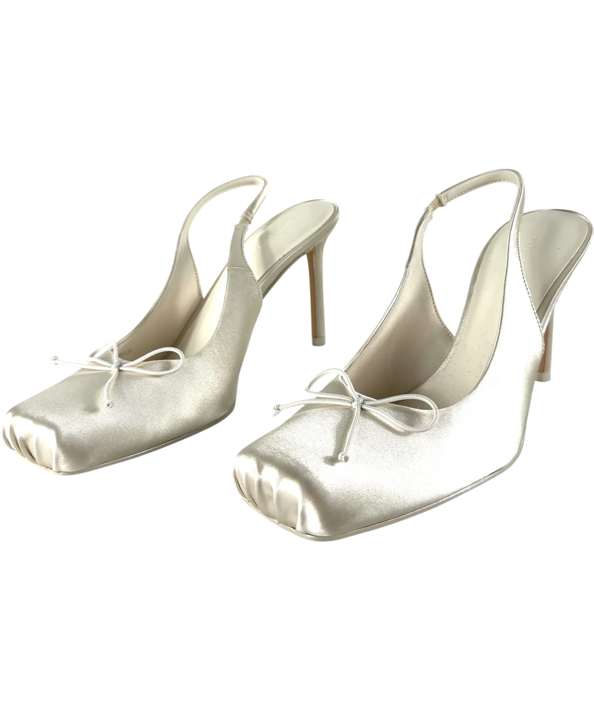 Charles & Keith White Satin Ruched Stiletto Slingback Pumps - Chalk White, size UK 5 EU 38 👠 — label