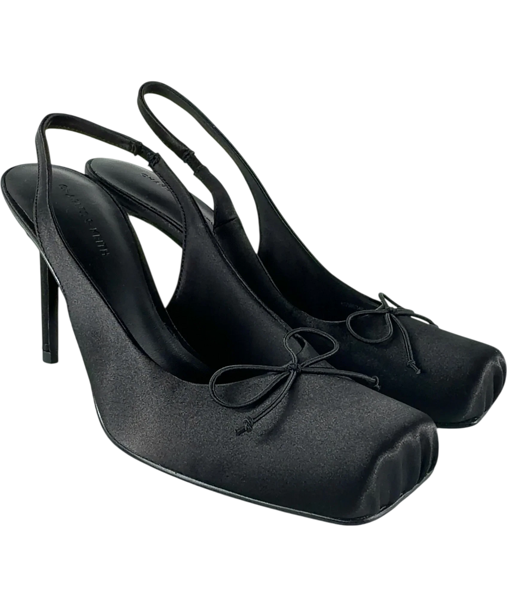 Charles & Keith Black Satin Ruched Stiletto Slingback Pumps, size UK 5 EU 38 👠 — front