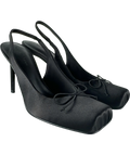 Charles & Keith Black Satin Ruched Stiletto Slingback Pumps, size UK 5 EU 38 👠 — front