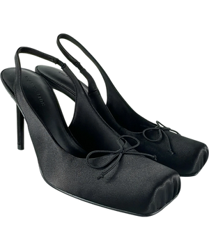 Charles & Keith Satin Ruched Stiletto Slingback Pumps Black UK 5
