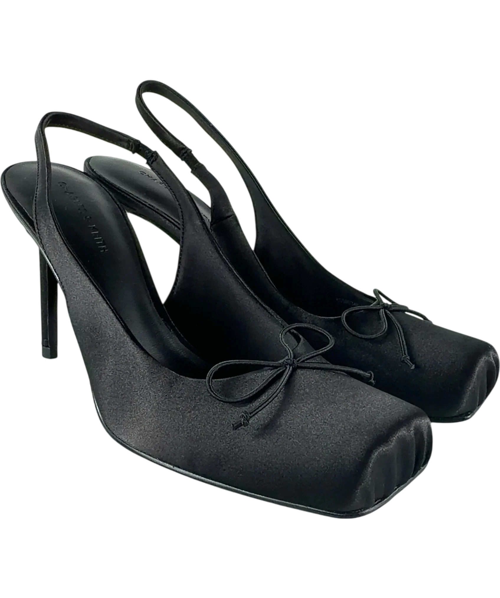 Charles & Keith Black Satin Ruched Stiletto Slingback Pumps, size UK 5 EU 38 👠 — front
