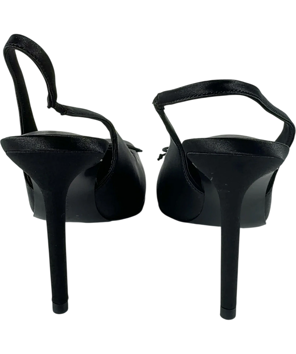 Charles & Keith Satin Ruched Stiletto Slingback Pumps Black UK 5 — Back