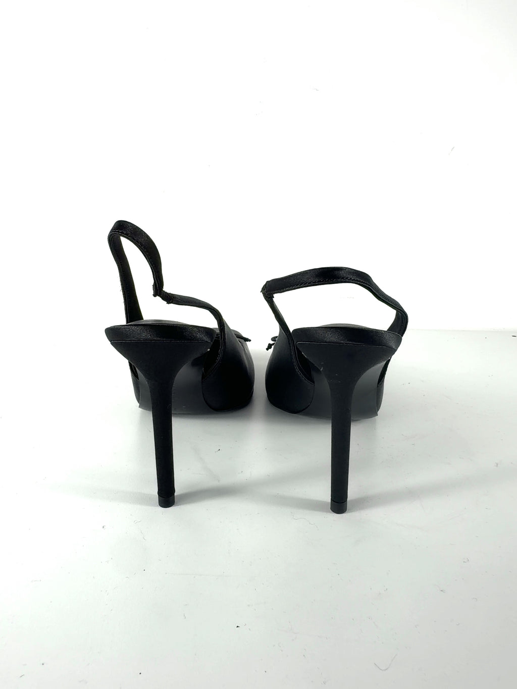 Charles & Keith Black Satin Ruched Stiletto Slingback Pumps, size UK 5 EU 38 👠 — back