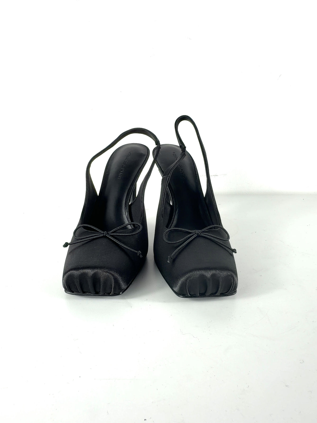 Charles & Keith Black Satin Ruched Stiletto Slingback Pumps, size UK 5 EU 38 👠 — detail