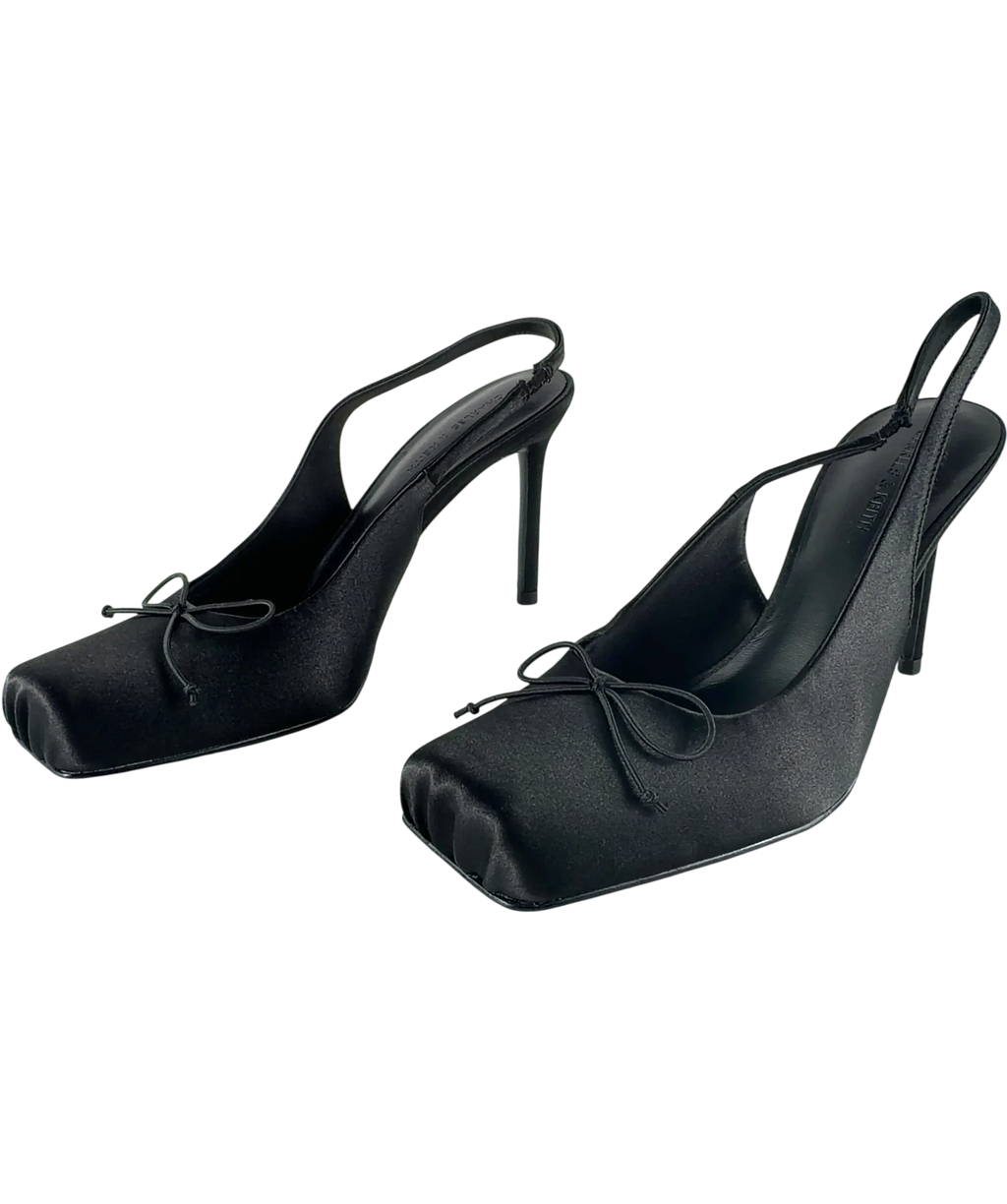Charles & Keith Black Satin Ruched Stiletto Slingback Pumps, size UK 5 EU 38 👠 — label