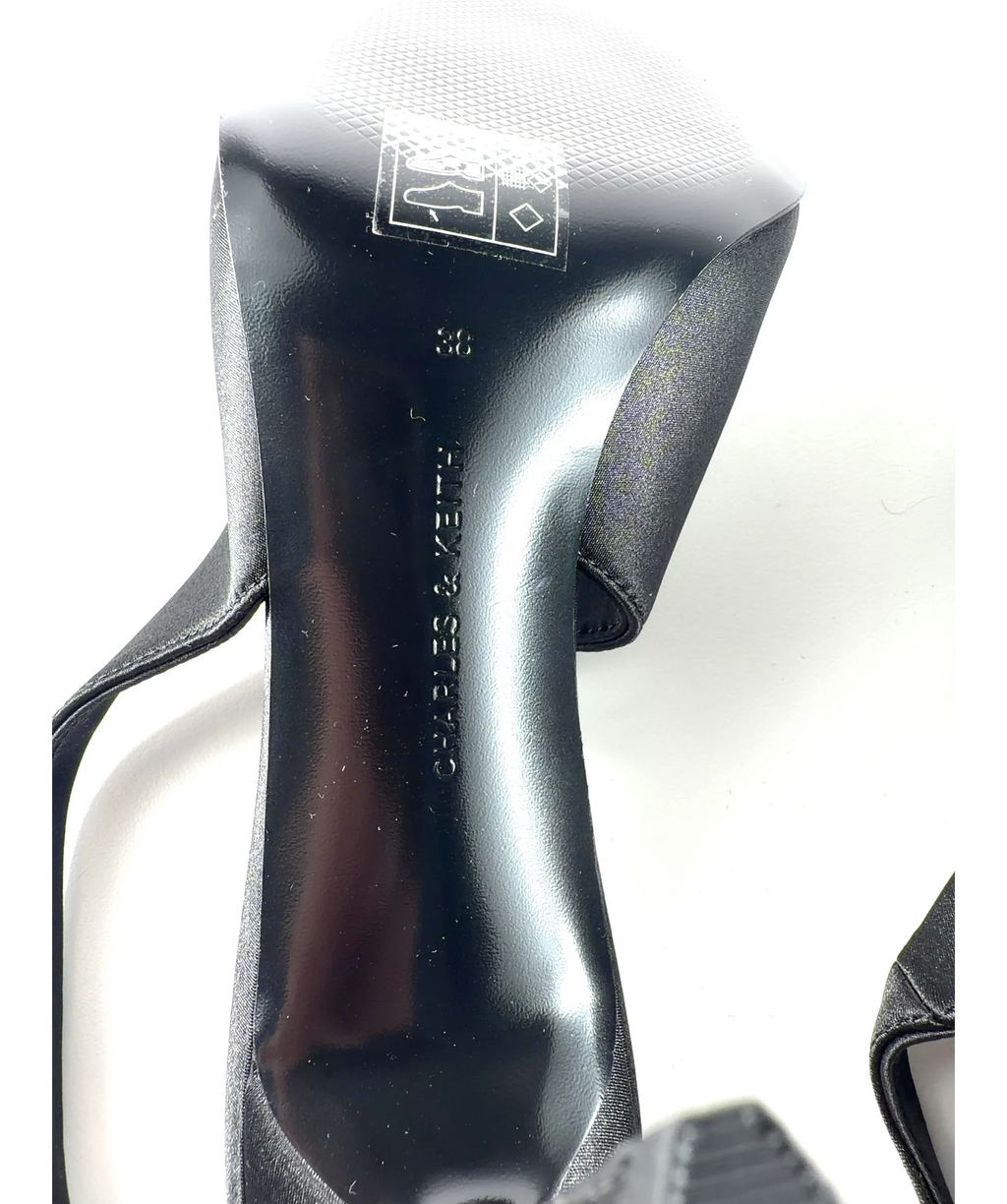Charles & Keith Black Satin Ruched Stiletto Slingback Pumps, size UK 5 EU 38 👠 — additional view