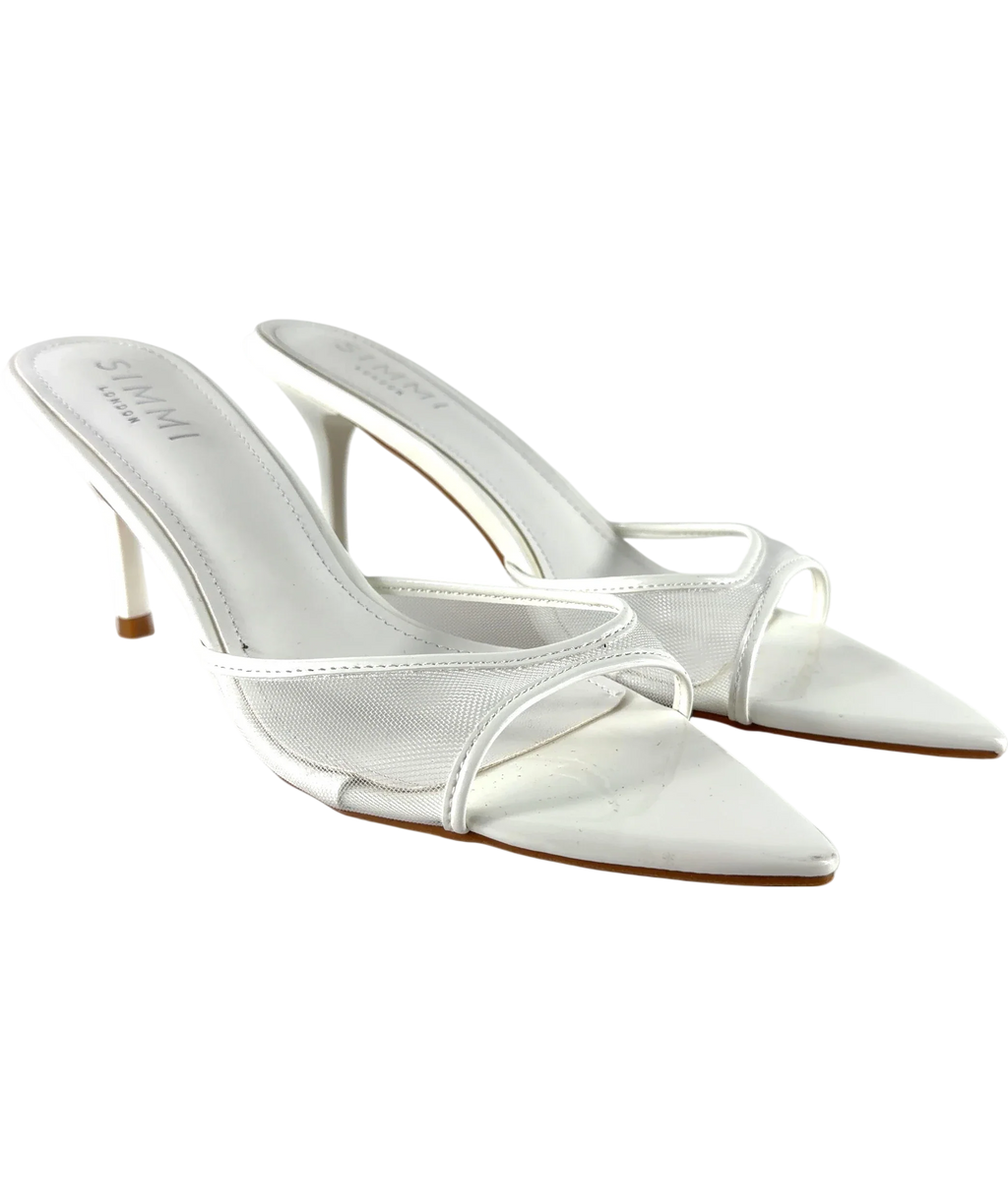 SIMMI White Jerez-5 White Mesh Heeled Mules, size UK 5 EU 38 👠 — front