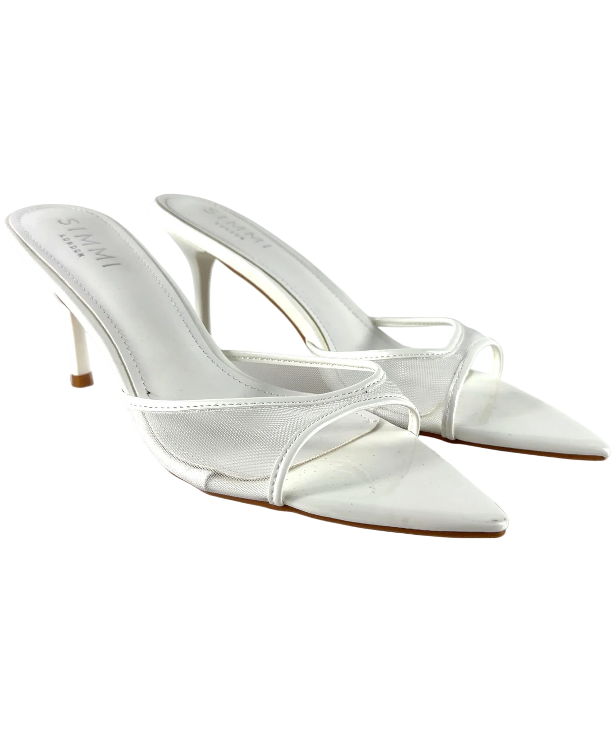 SIMMI White Jerez-5 White Mesh Heeled Mules, size UK 5 EU 38 👠 — front