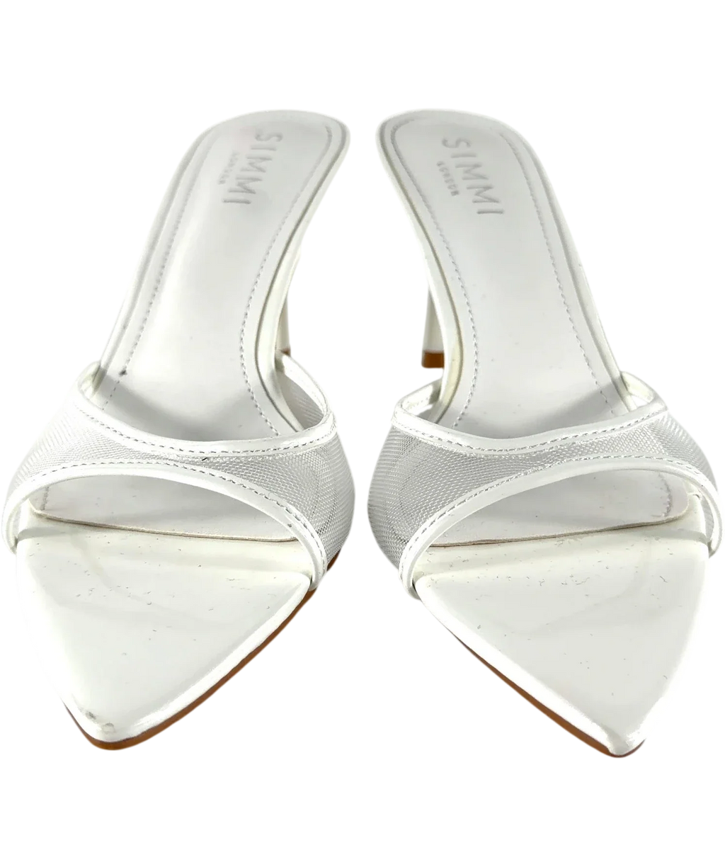 SIMMI Jerez-5 White Mesh Heeled Mules UK 5 — Front (both, face on)
