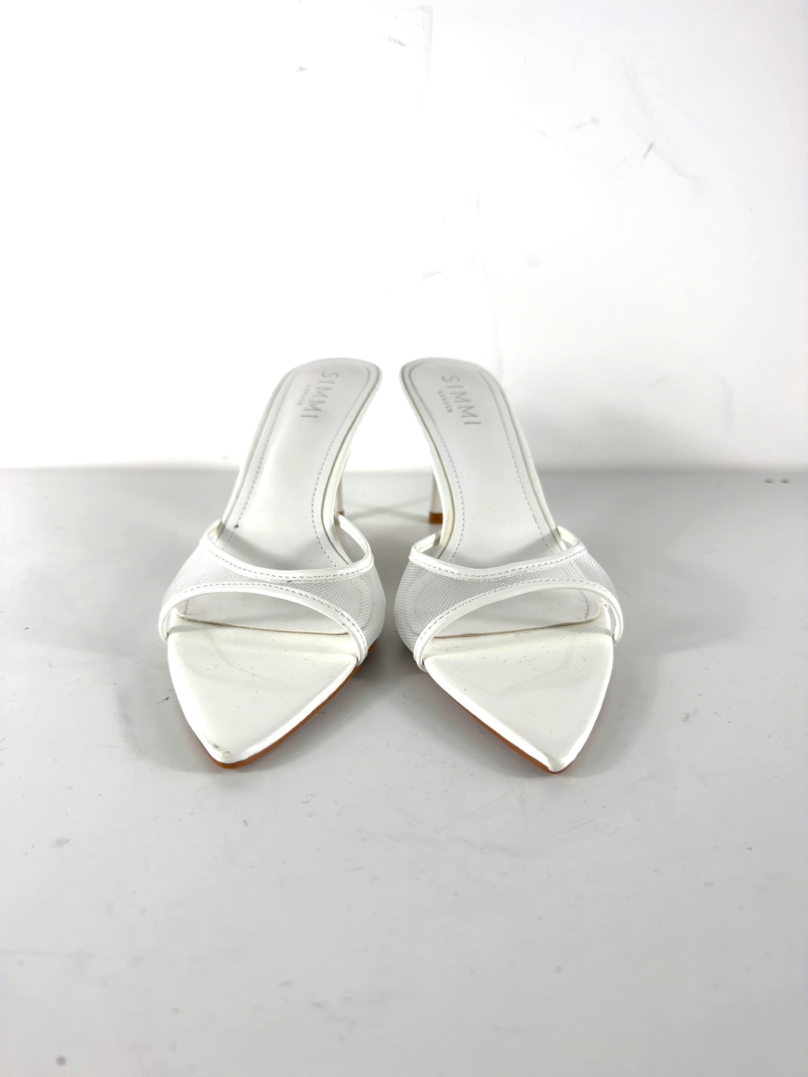 SIMMI White Jerez-5 White Mesh Heeled Mules, size UK 5 EU 38 👠 — detail