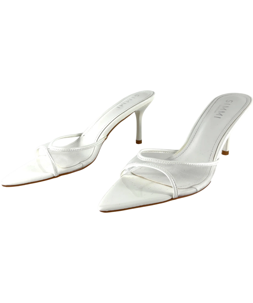 SIMMI White Jerez-5 White Mesh Heeled Mules, size UK 5 EU 38 👠 — label