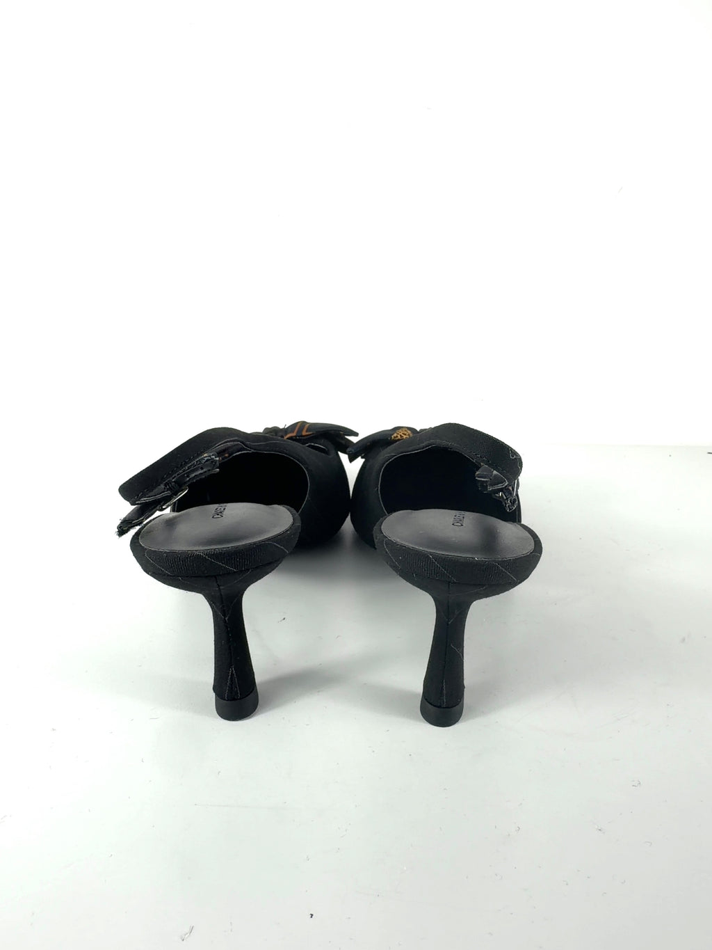 Charles & Keith Black Satin Printed-Bow Pointed Slingback Pumps, size UK 8 EU 41 👠 — back