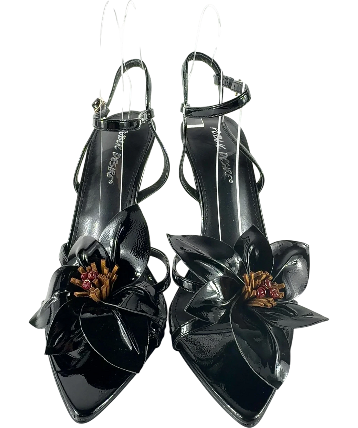 Public Desire Ondine Black Floral Heel UK 6 — Front (both, face on)