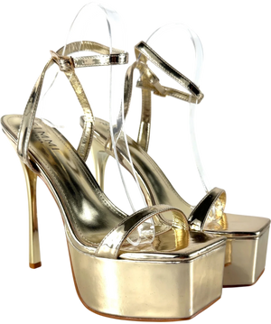 SIMMI Metallic Nalai Gold Mirror Platform Heeled Sandals Uk 5 UK 5 EU 38