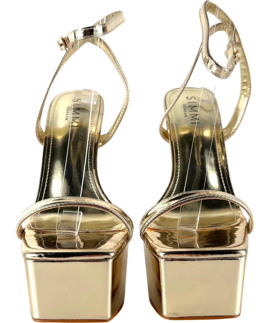 SIMMI Metallic Nalai Gold Mirror Platform Heeled Sandals Uk 5 UK 5 EU 38 — Front (both, face on)