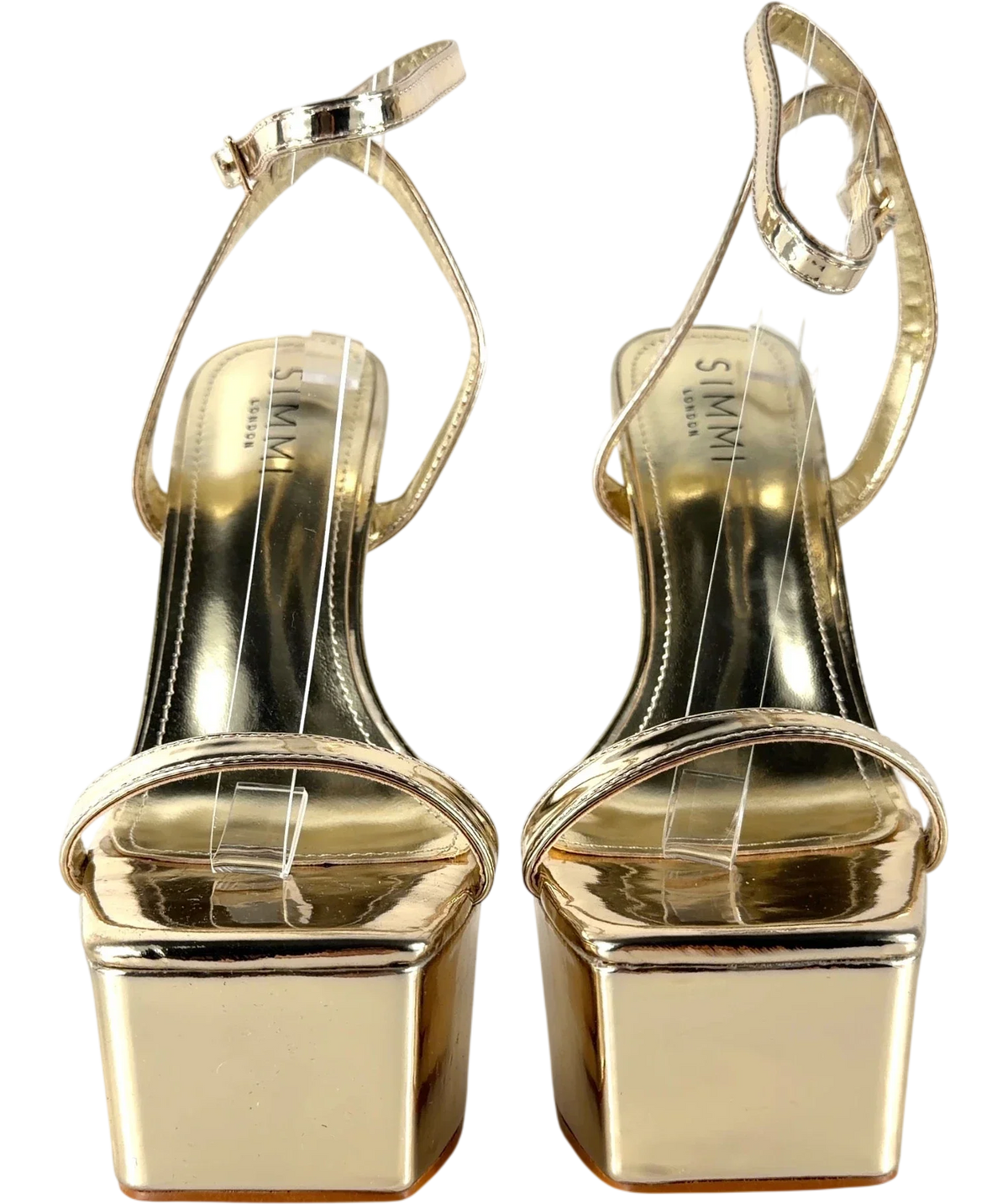 SIMMI Metallic Nalai Gold Mirror Platform Heeled Sandals Uk 5 UK 5 EU 38 — Front (both, face on)