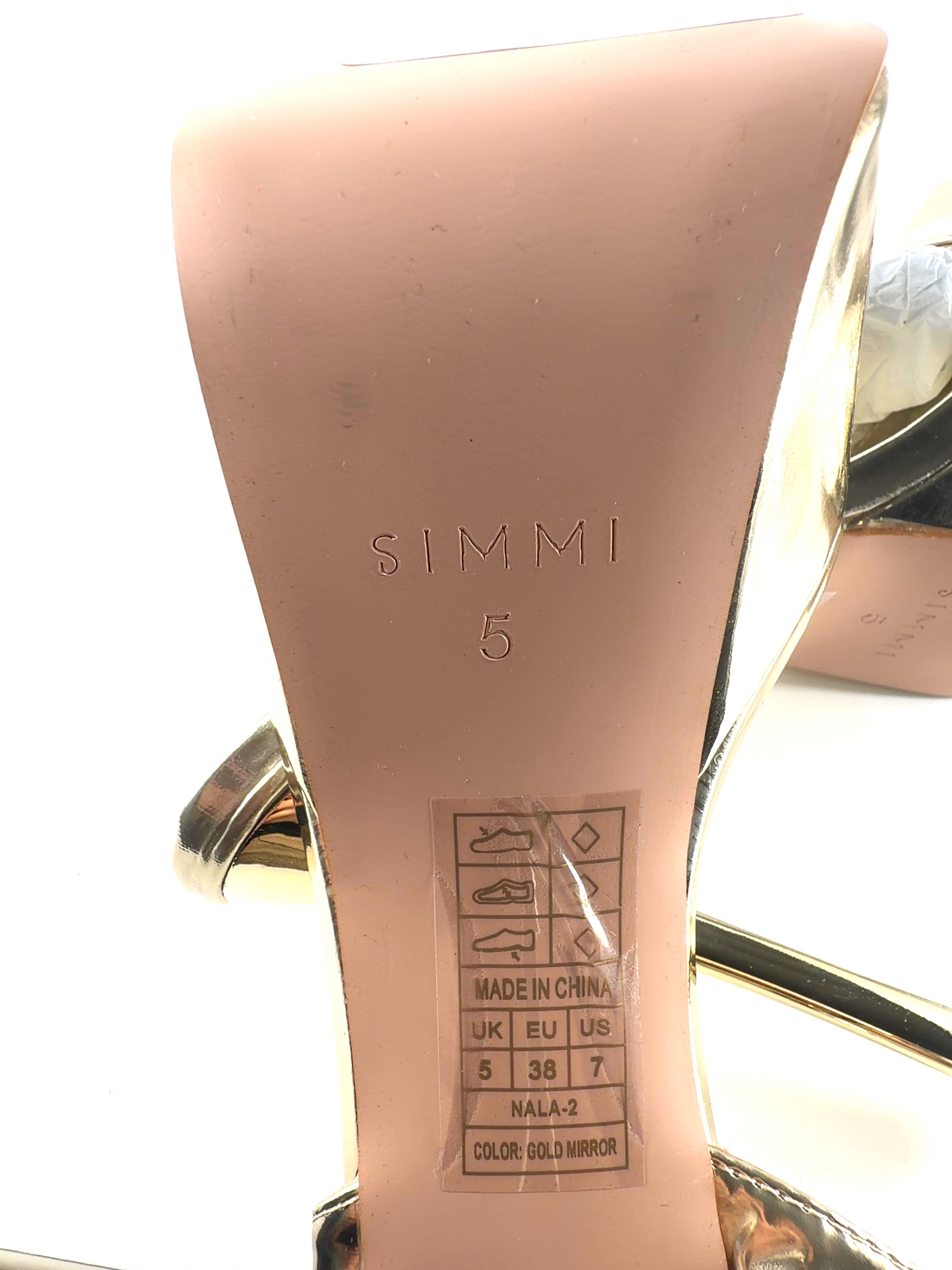 SIMMI Metallic Nalai Gold Mirror Platform Heeled Sandals UK 5, size UK 5 EU 38 👠 — care label