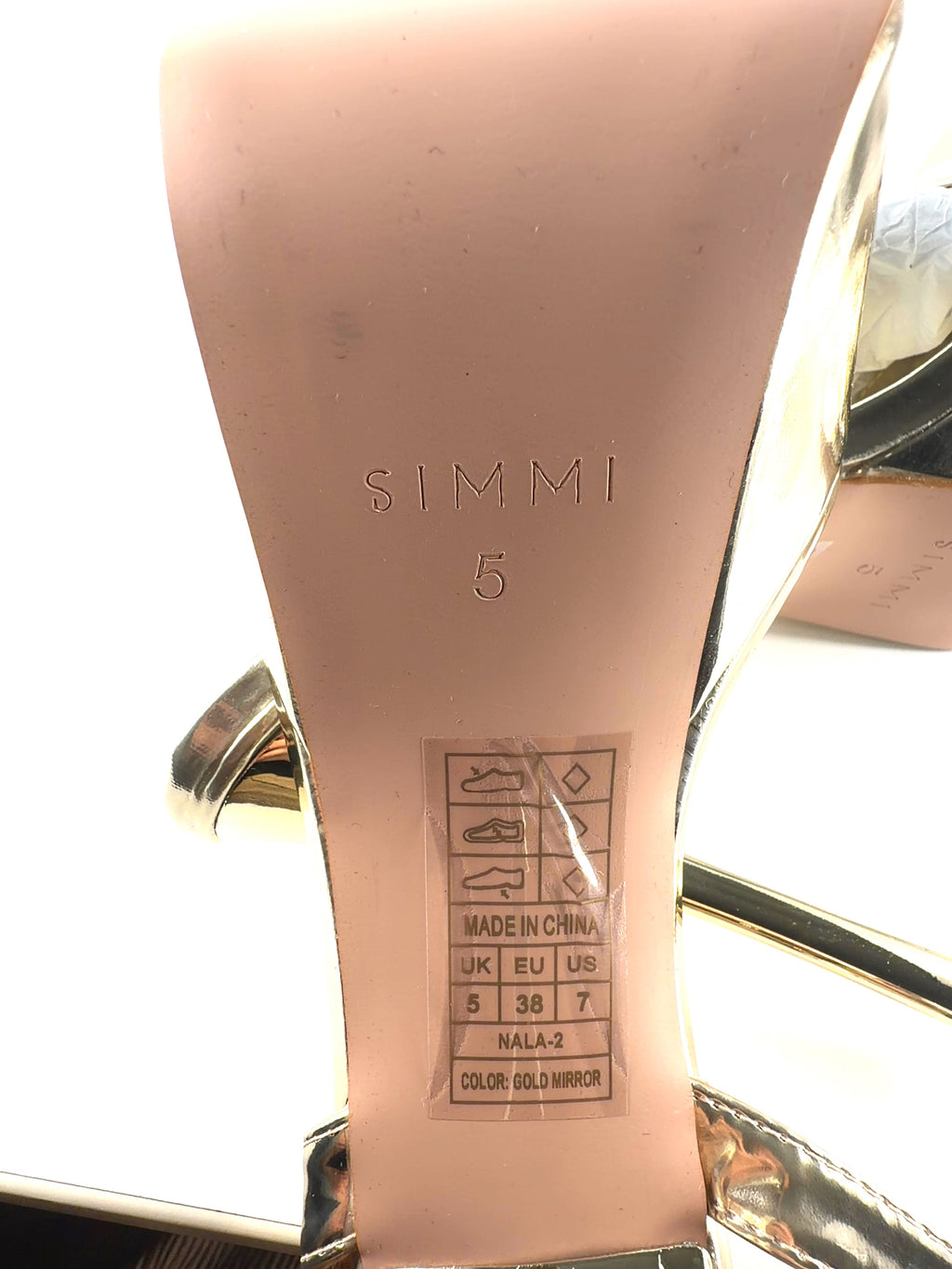 SIMMI Metallic Nalai Gold Mirror Platform Heeled Sandals UK 5, size UK 5 EU 38 👠 — fabric detail