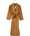 KAREN MILLEN camel Brushed Wool Belted Wrap Tailored Maxi Coat, size UK 10 — front
