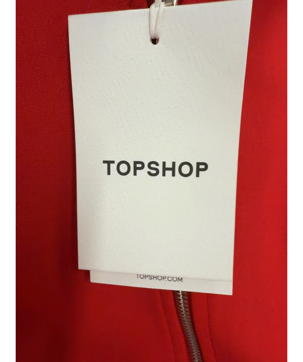TOPSHOP Red Tailored Zip Through Peplum Top, size UK 10 — detail