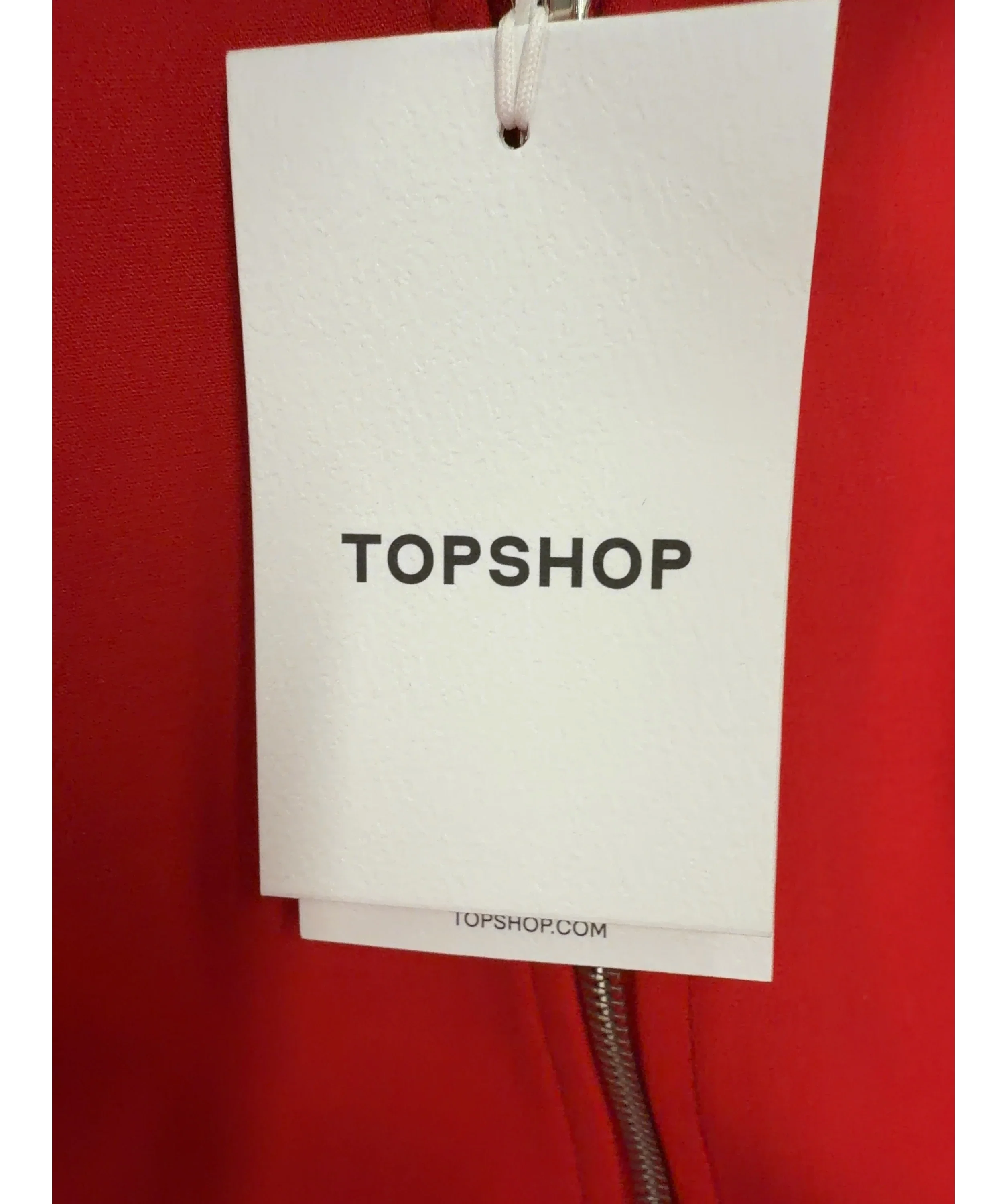TOPSHOP Red Tailored Zip Through Peplum Top, size UK 10 — detail