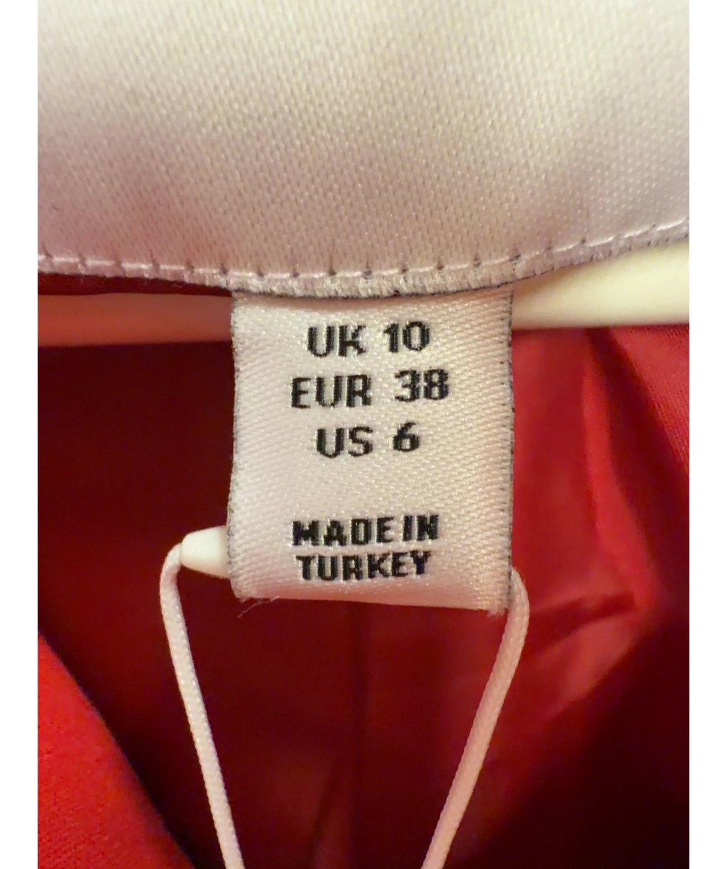 TOPSHOP Red Tailored Zip Through Peplum Top, size UK 10 — care label