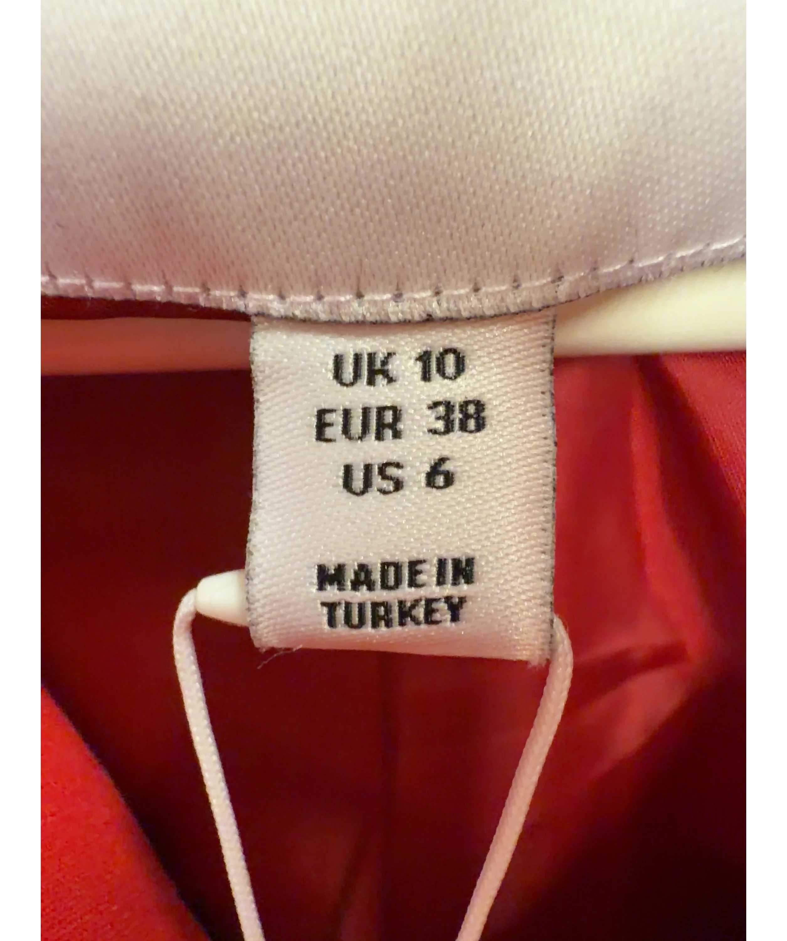 TOPSHOP Red Tailored Zip Through Peplum Top, size UK 10 — care label