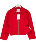 TOPSHOP Red Tailored Zip Through Peplum Top, size UK 10 — front