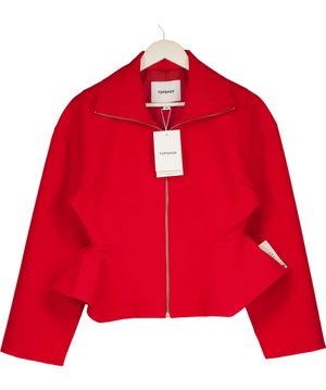 Topshop Tailored Zip Through Peplum Top Red UK 10