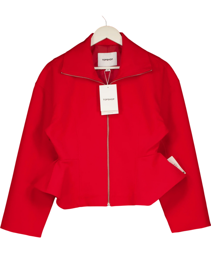Topshop Tailored Zip Through Peplum Top Red UK 10