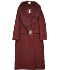 KAREN MILLEN burgundy Wool Detachable Collar Tailored Double Breasted Midi Coat, size UK 10 — front