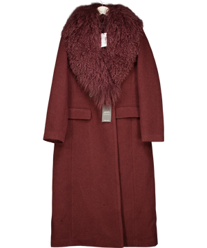 Karen Millen Wool Detachable Collar Tailored Double Breasted Midi Coat Burgundy  UK 10