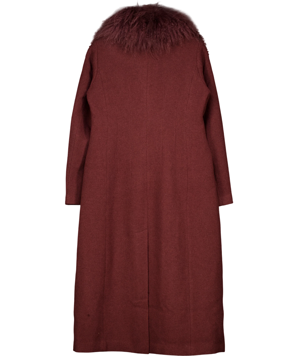 KAREN MILLEN burgundy Wool Detachable Collar Tailored Double Breasted Midi Coat, size UK 10 — back