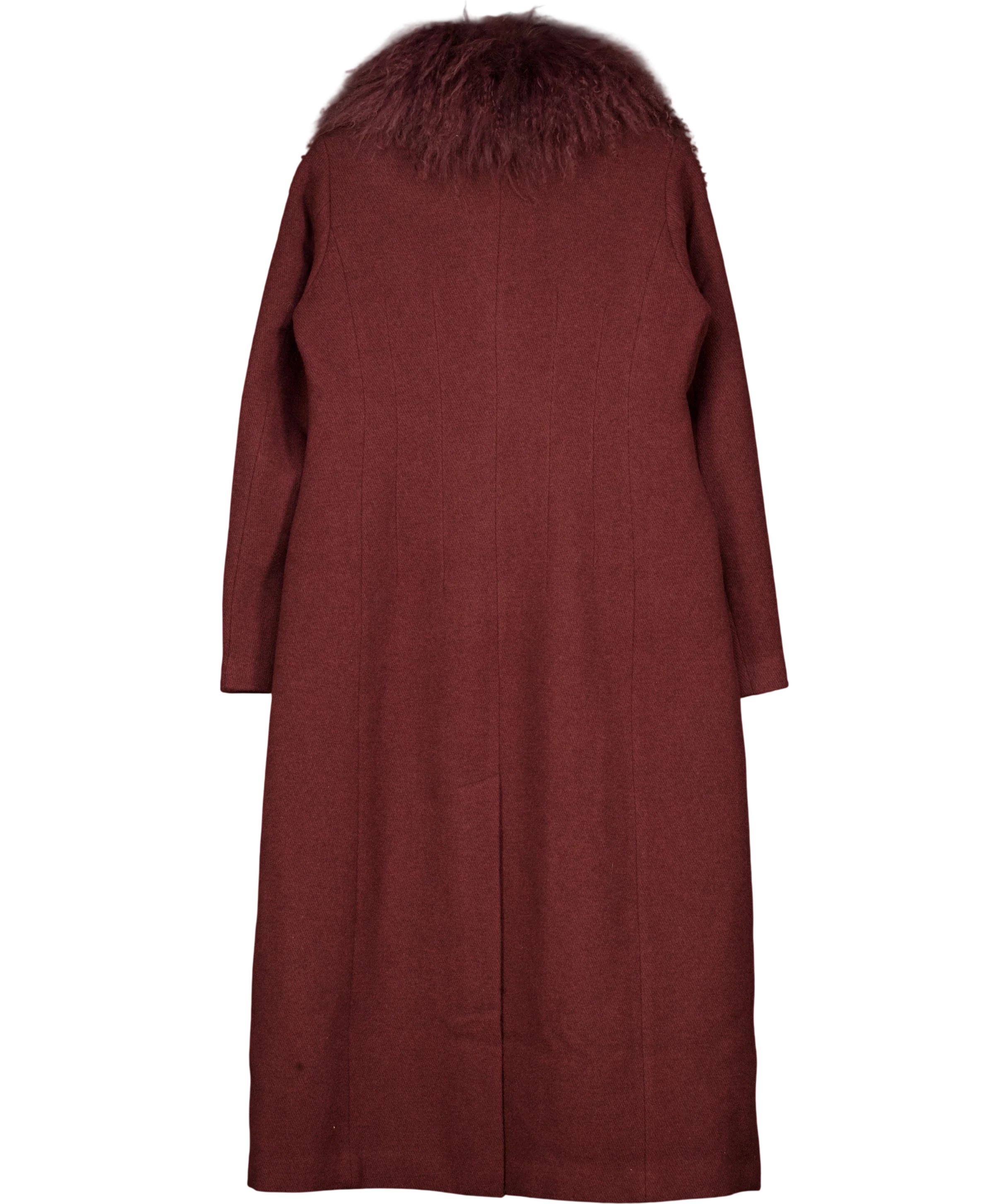 KAREN MILLEN burgundy Wool Detachable Collar Tailored Double Breasted Midi Coat, size UK 10 — back