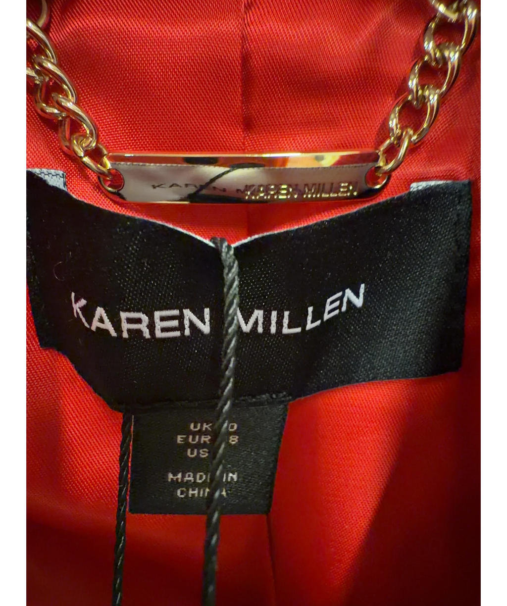 KAREN MILLEN Red Wool Peplum Short Coat, size UK 10 — detail