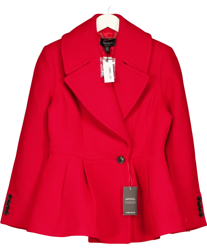 Karen Millen Wool Peplum Short Coat Red UK 10