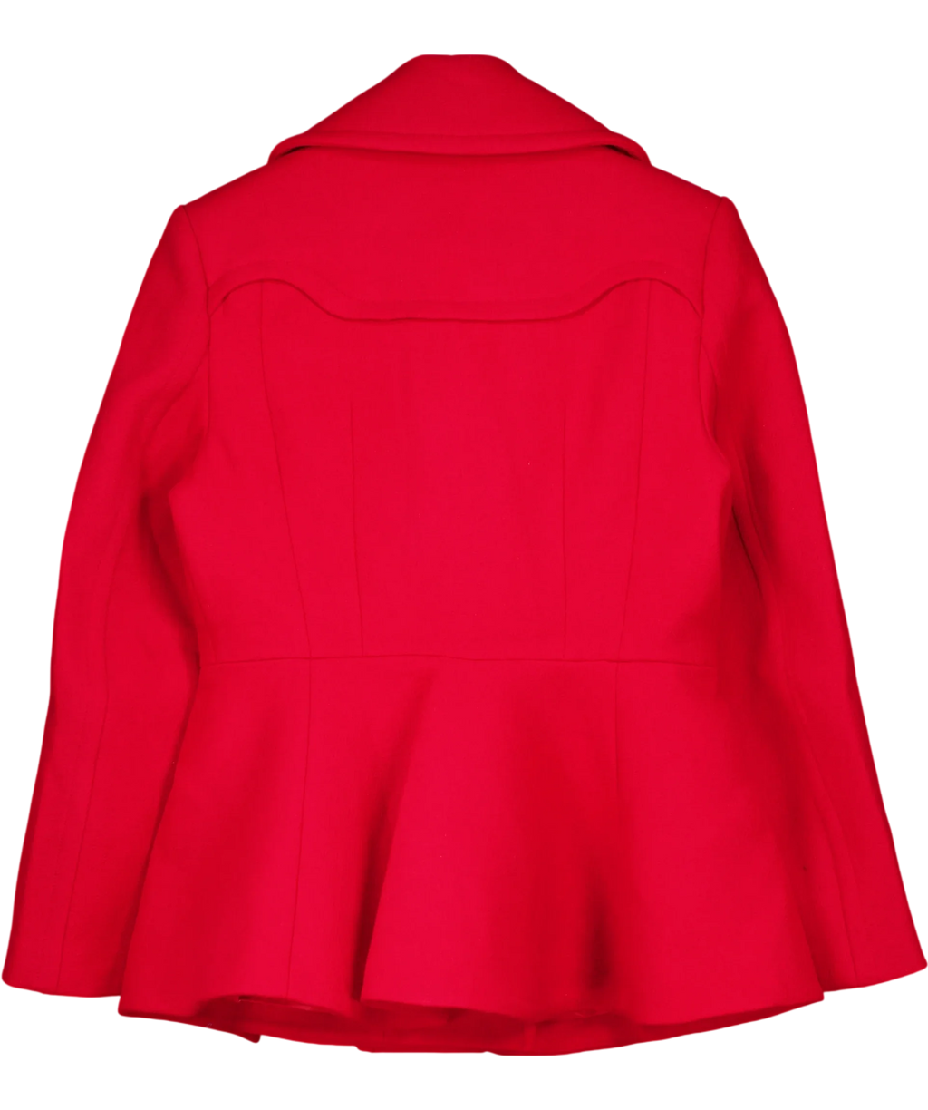KAREN MILLEN Red Wool Peplum Short Coat, size UK 10 — back
