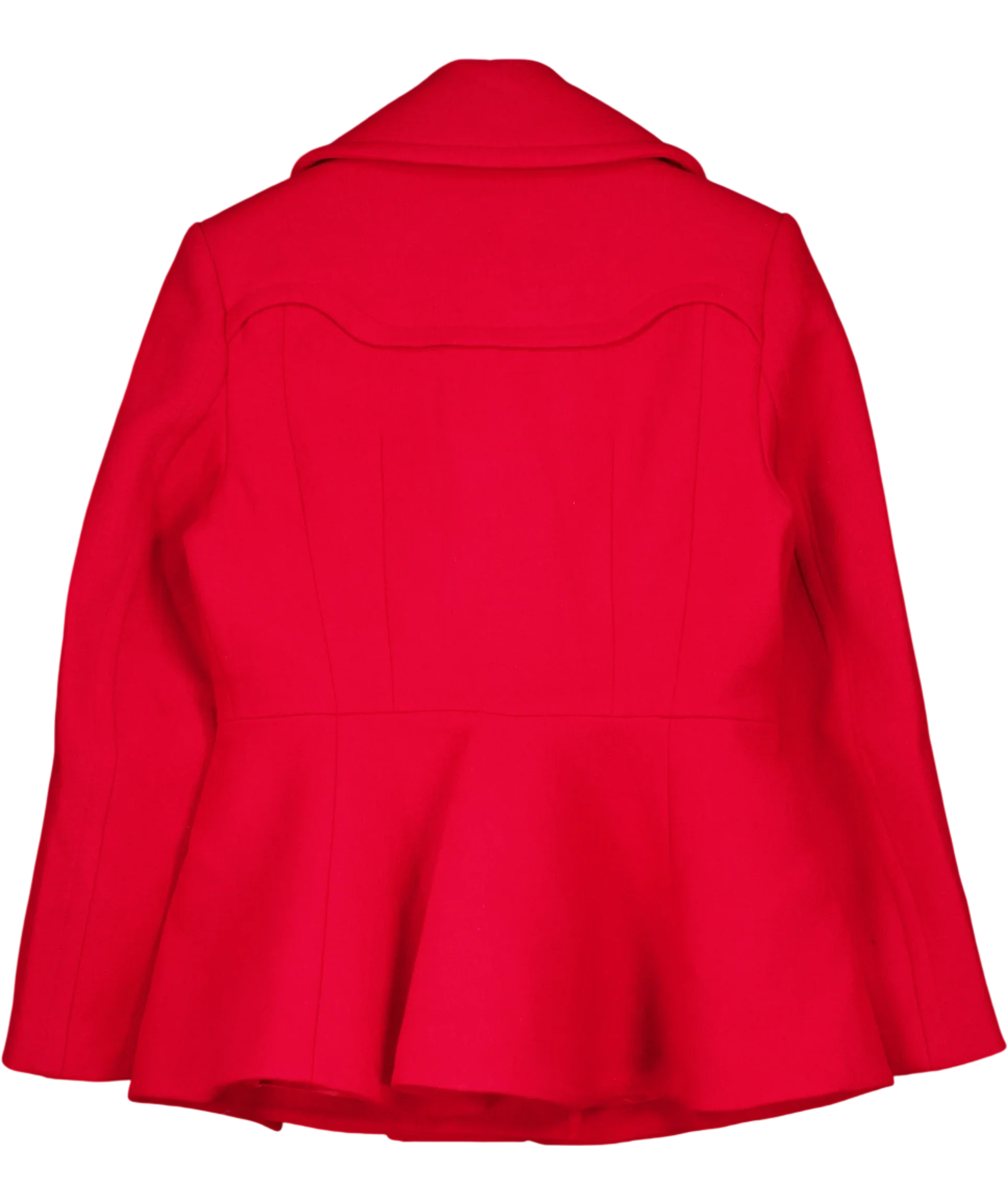 KAREN MILLEN Red Wool Peplum Short Coat, size UK 10 — back