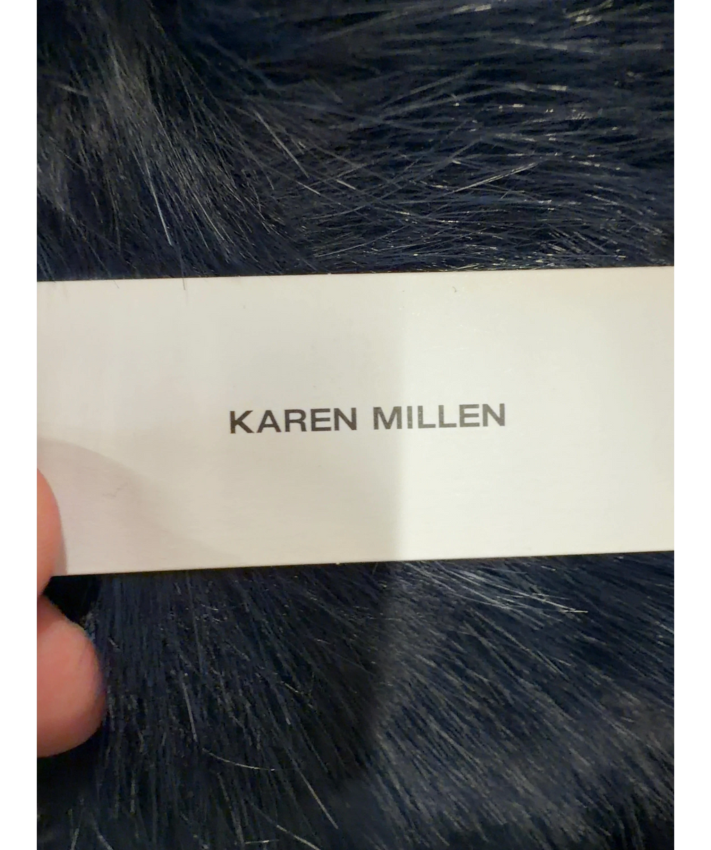 KAREN MILLEN navy Faux Leather Mix Short Bomber Jacket, size UK 8 — detail