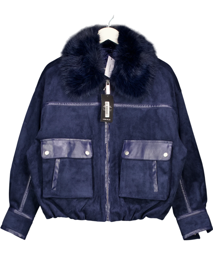 Karen Millen Faux Leather Mix Short Bomber Jacket Blue UK 8