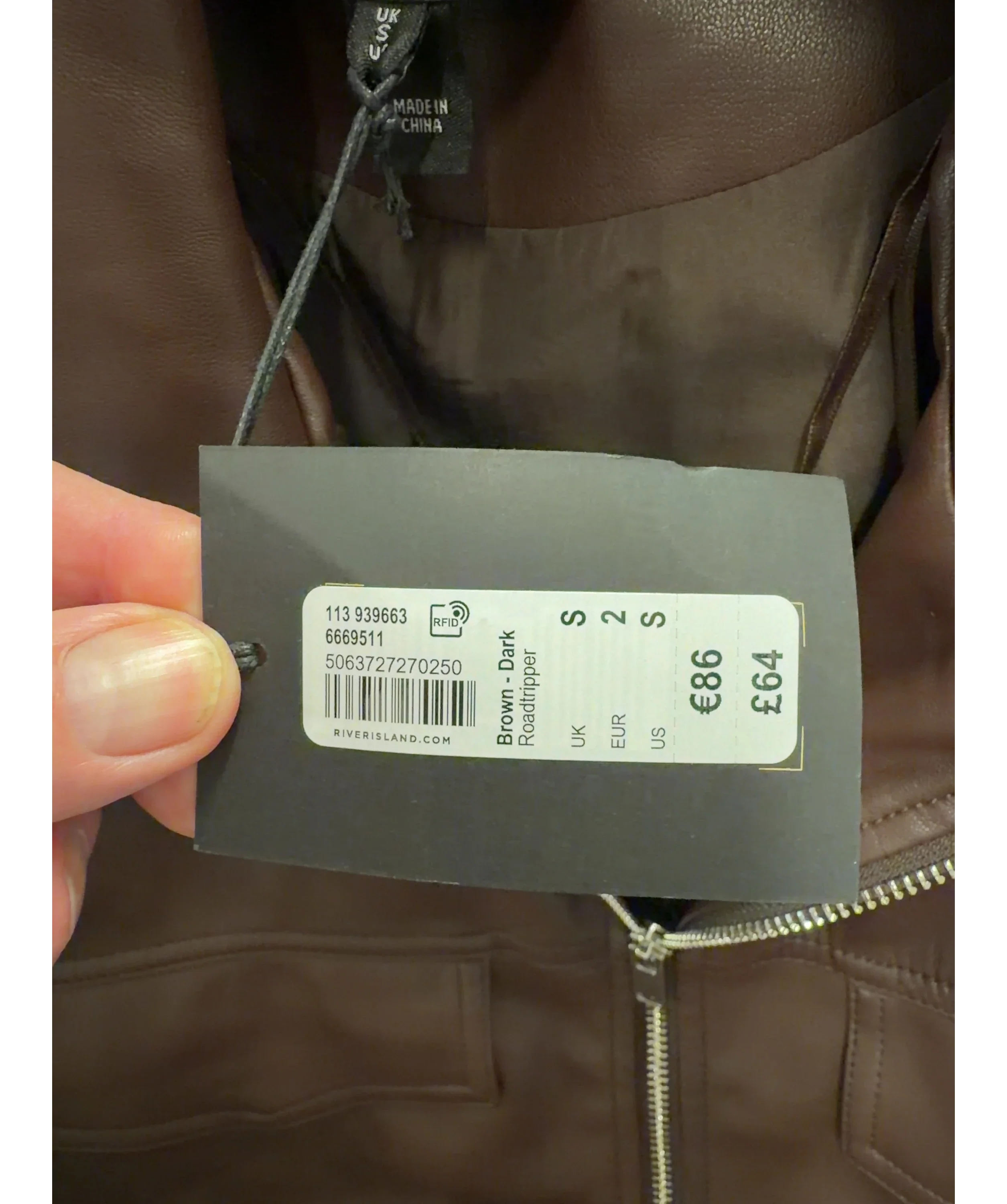 River Island Brown Colour, size UK S — label