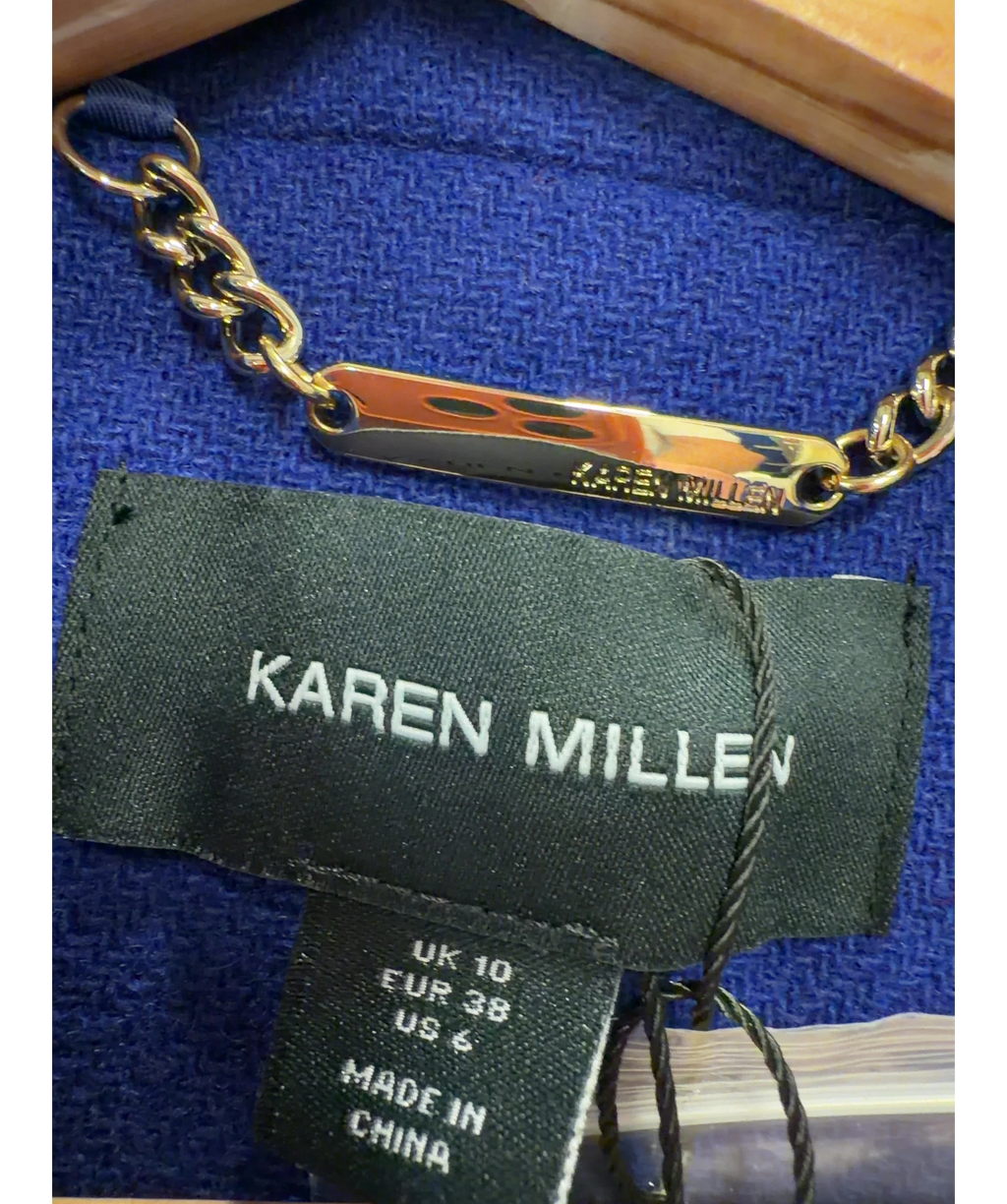KAREN MILLEN Blue Forever Wool Blend Tailored Fitted Maxi Coat, size UK 10 — detail