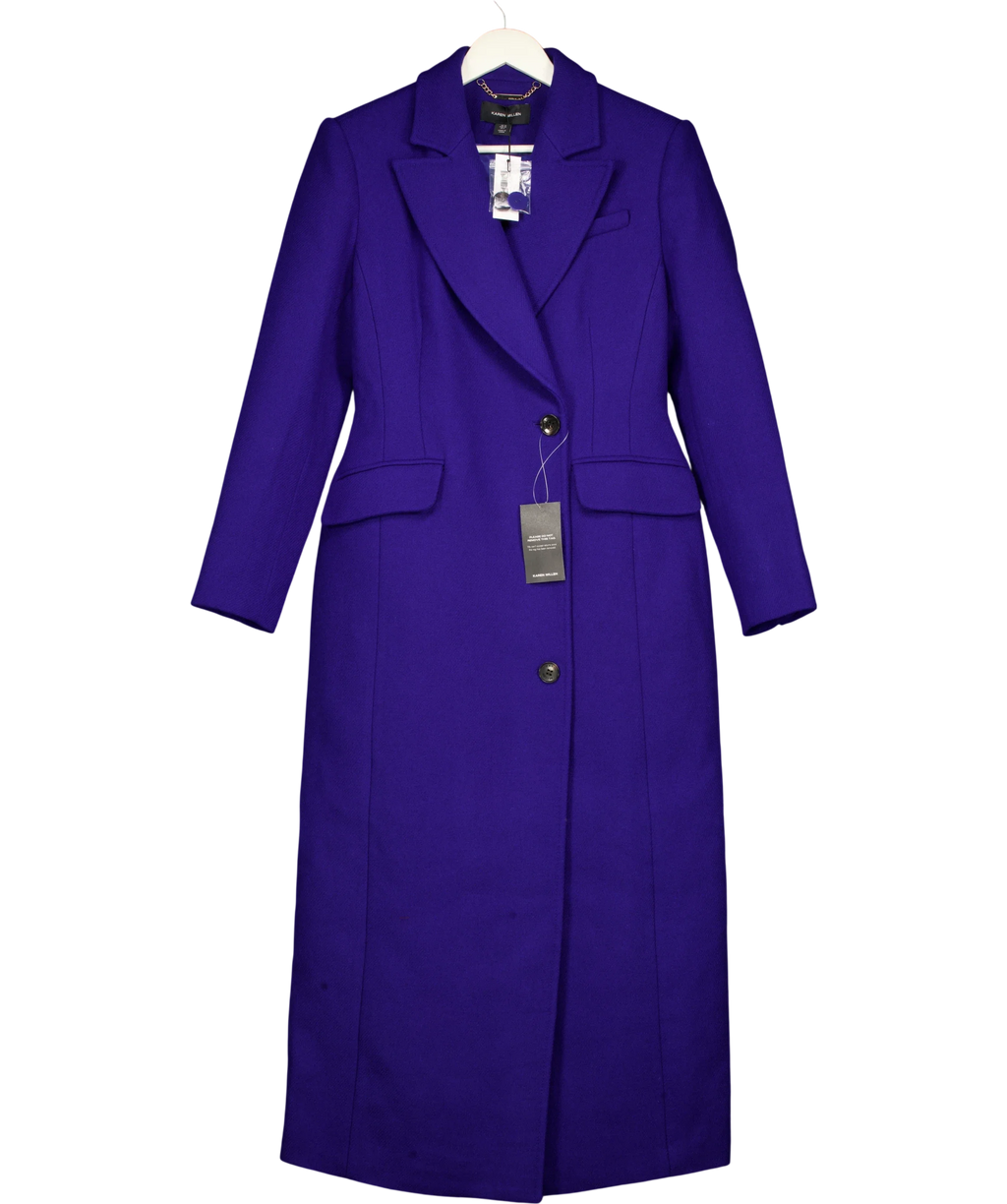 KAREN MILLEN Blue Forever Wool Blend Tailored Fitted Maxi Coat, size UK 10 — front