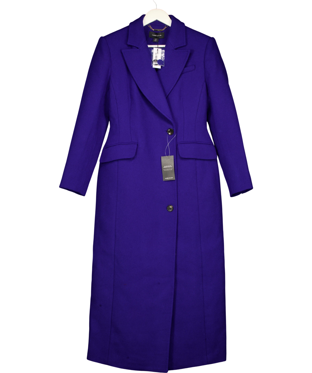 KAREN MILLEN Blue Forever Wool Blend Tailored Fitted Maxi Coat, size UK 10 — front